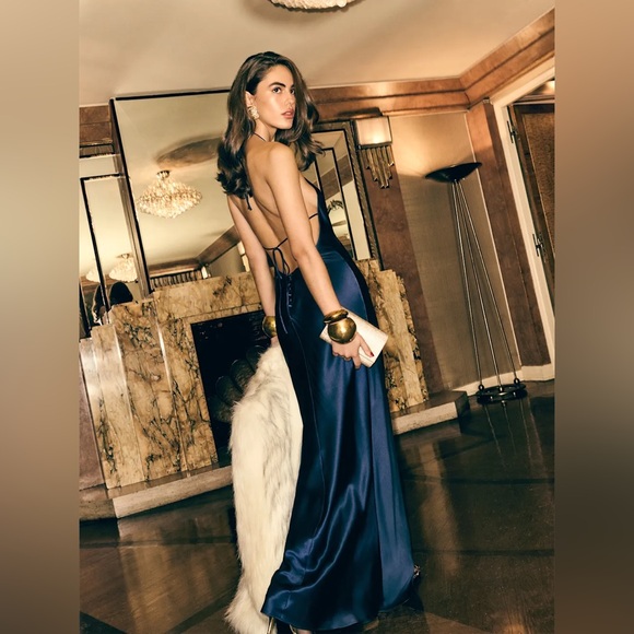 Reformation Dresses & Skirts - NEW Reformation Jeany Silk Long Dress Backless Formal Navy | Size M